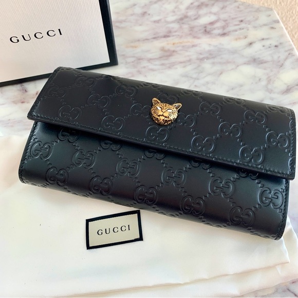 [🌟PRICE FIRM] GUCCI Cat Crystal Guccissima Monogram Logo Embossed Leather Wallet - Picture 2 of 16